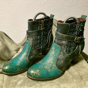 L’Artiste By Spring Step Cienna Women’s Turquoise Ankle Booties USA Size 10.5